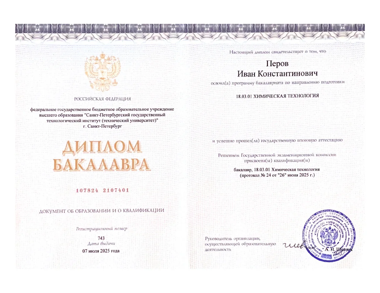 Превью диплома бакалавра СПбГТИ(ТУ)